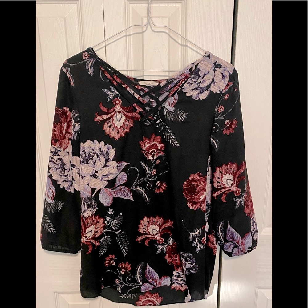 Black Floral Blouse from Maurices